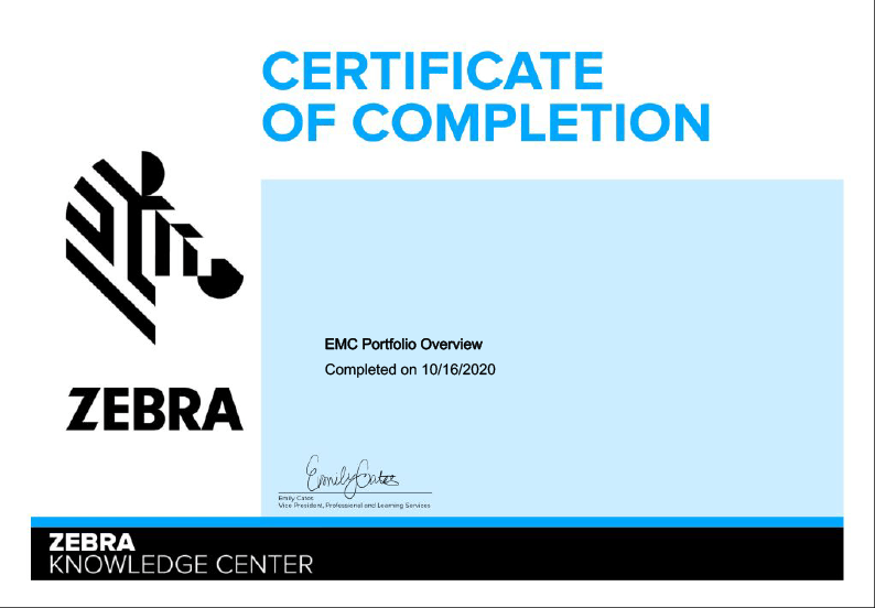Zebra EMC Certificate